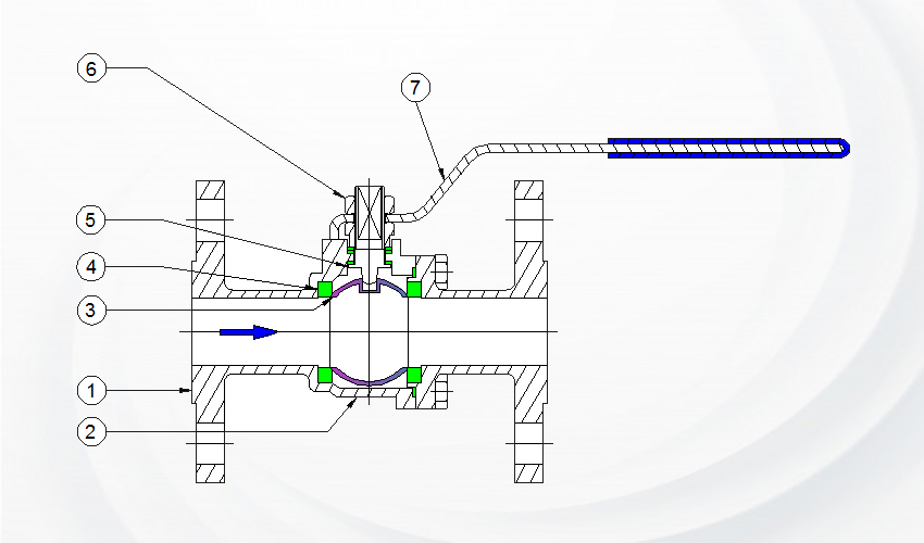 Two Piece Flanged End Ball Valve Class 150 Sectional View
